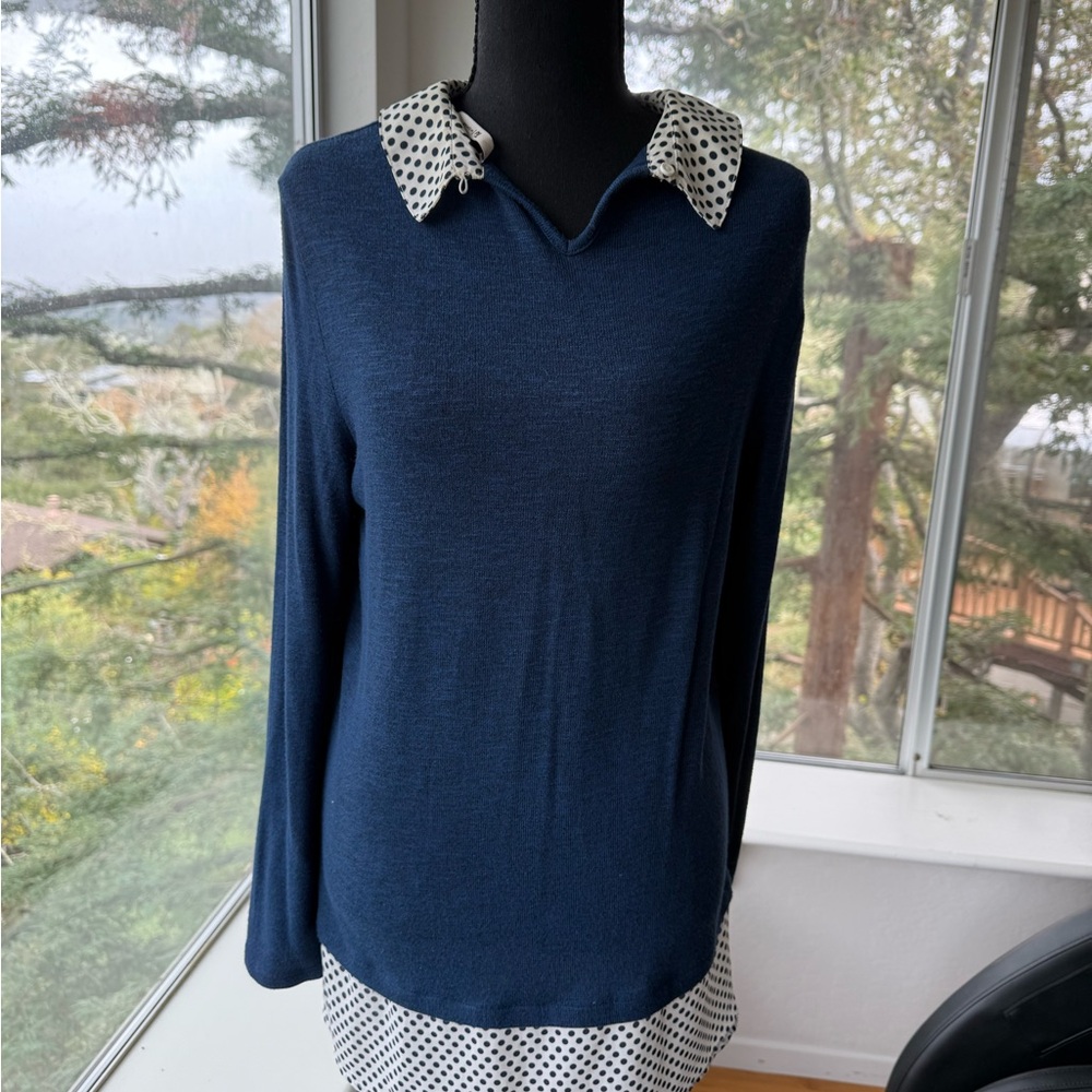 TU Woman Navy Sweater with Polka Dot Collar, UK 10